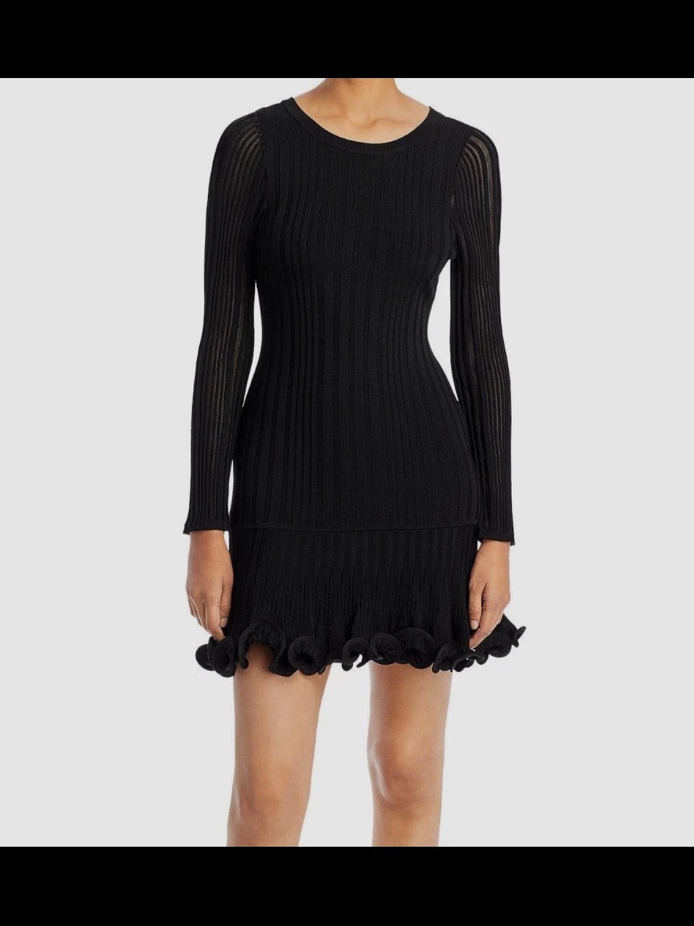 Millie Black Long-Sleeve Ruffle-Hem Knit Dress